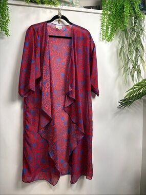 LuLaRoe Red and Blue Paisley Open Cardigan
